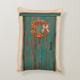 Southwest Chili Wreath on Rustic Blue Wood Dep Accent Kussen