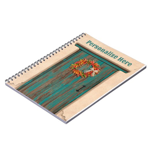 Southwest Chili Wreath on Rustic Blue Wood Dep Notitieboek (Linkerzijde)