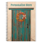 Southwest Chili Wreath on Rustic Blue Wood Dep Notitieboek (Voorkant)