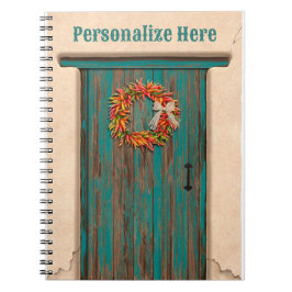 Southwest Chili Wreath on Rustic Blue Wood Dep Notitieboek
