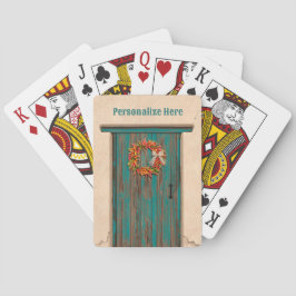 Southwest Chili Wreath on Rustic Blue Wood Dep Pokerkaarten