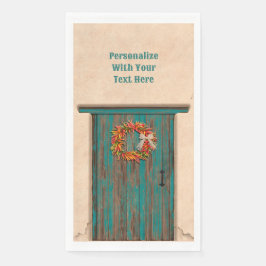 Southwest Chili Wreath on Rustic Blue Wood Dep Servet