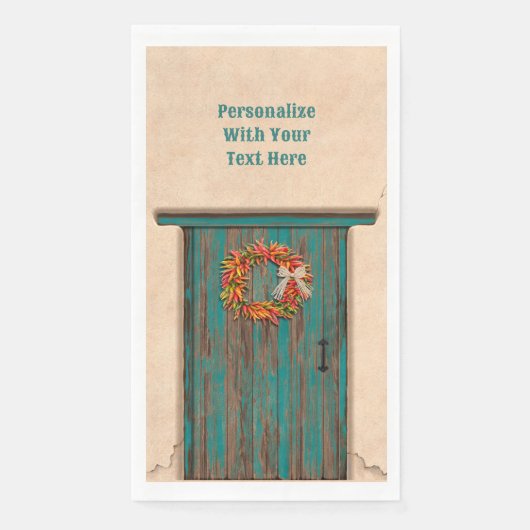 Southwest Chili Wreath on Rustic Blue Wood Dep Servet (Voorkant)