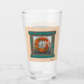 Southwest Chili Wreath on Rustic Blue Wood Window Glas (Achterkant)