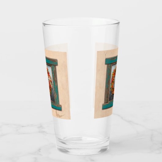 Southwest Chili Wreath on Rustic Blue Wood Window Glas (Links)