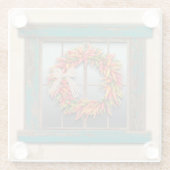 Southwest Chili Wreath on Rustic Blue Wood Window Glazen Onderzetter (Achterkant)