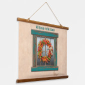 Southwest Chili Wreath on Rustic Blue Wood Window Hangend Wandkleed (Gebogen)