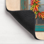 Southwest Chili Wreath on Rustic Blue Wood Window Muismat (Hoek)