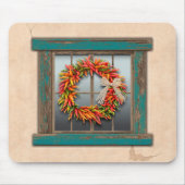 Southwest Chili Wreath on Rustic Blue Wood Window Muismat (Voorkant)