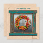 Southwest Chili Wreath on Rustic Blue Wood Window Notitiekaartje (Voorkant / Achterkant)