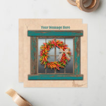 Southwest Chili Wreath on Rustic Blue Wood Window