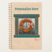 Southwest Chili Wreath on Rustic Blue Wood Window Planner (Voorkant)