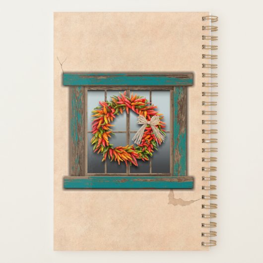 Southwest Chili Wreath on Rustic Blue Wood Window Planner (Achterkant)
