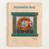 Southwest Chili Wreath on Rustic Blue Wood Window Planner (Voorkant)