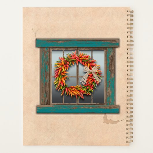 Southwest Chili Wreath on Rustic Blue Wood Window Planner (Achterkant)
