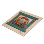 Southwest Chili Wreath on Rustic Blue Wood Window Tegeltje (Zijkant)