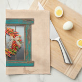 Southwest Chili Wreath on Rustic Blue Wood Window Theedoek (Quarter Fold)