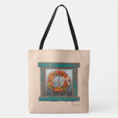 Southwest Chili Wreath on Rustic Blue Wood Window Tote Bag (Voorkant)