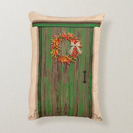 Southwest Chili Wreath on Rustic Green Wood Dep Accent Kussen