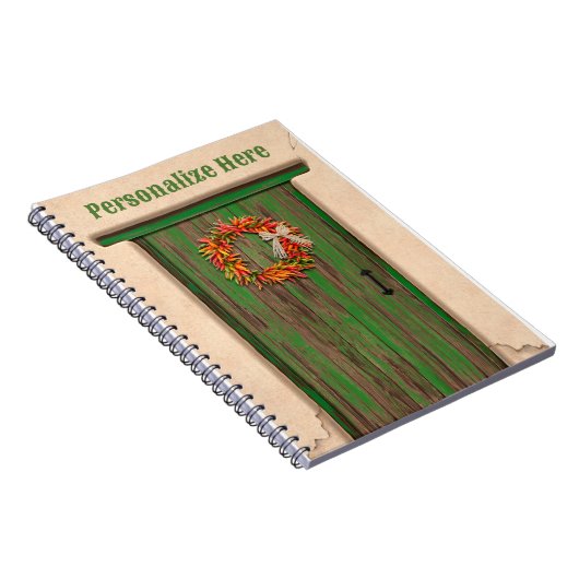 Southwest Chili Wreath on Rustic Green Wood Dep Notitieboek (Rechterzijde)