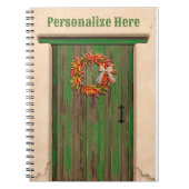 Southwest Chili Wreath on Rustic Green Wood Dep Notitieboek (Voorkant)