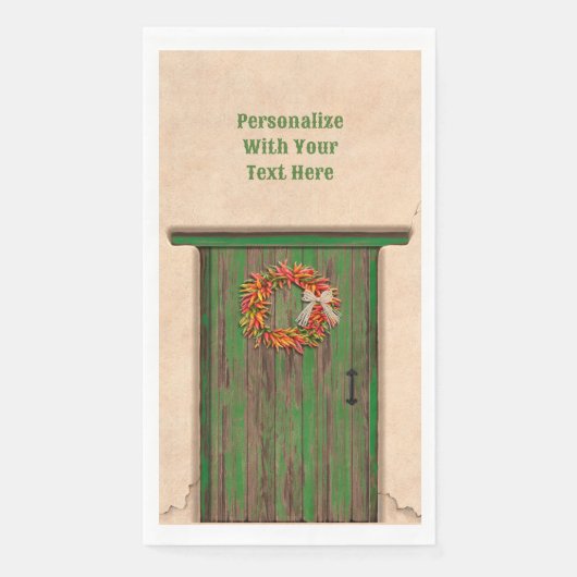 Southwest Chili Wreath on Rustic Green Wood Dep Servet (Voorkant)