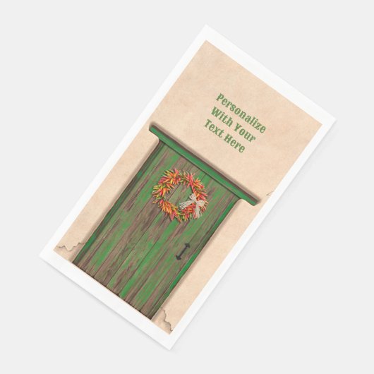 Southwest Chili Wreath on Rustic Green Wood Dep Servet (Hoek)