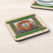 Southwest Chili Wreath on Rustic Green Wood Window Bier Onderzetter (Linkerzijde)