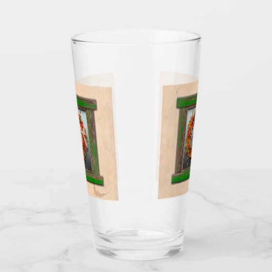 Southwest Chili Wreath on Rustic Green Wood Window Glas (Links)