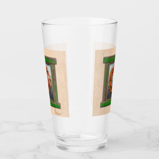 Southwest Chili Wreath on Rustic Green Wood Window Glas (Rechts)