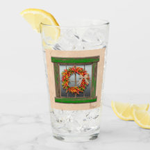 Southwest Chili Wreath on Rustic Green Wood Window