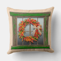 Southwest Chili Wreath on Rustic Green Wood Window