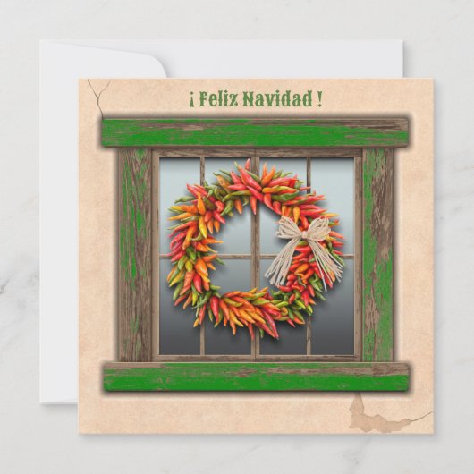 Southwest Chili Wreath on Rustic Green Wood Window Notitiekaartje (Voorkant)