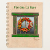 Southwest Chili Wreath on Rustic Green Wood Window Planner (Voorkant)