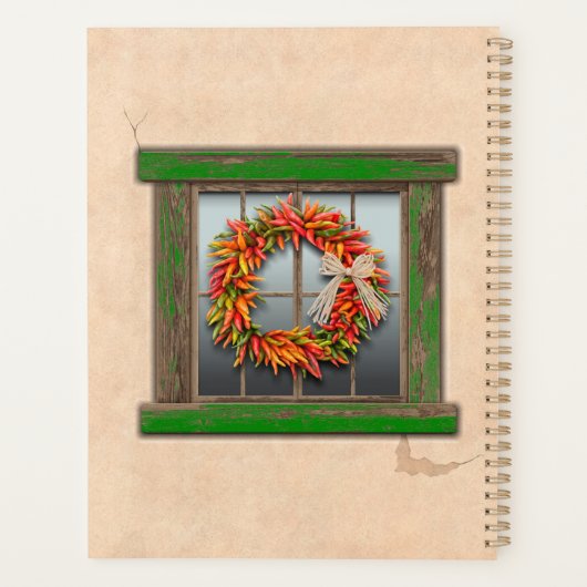 Southwest Chili Wreath on Rustic Green Wood Window Planner (Achterkant)