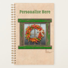 Southwest Chili Wreath on Rustic Green Wood Window Planner