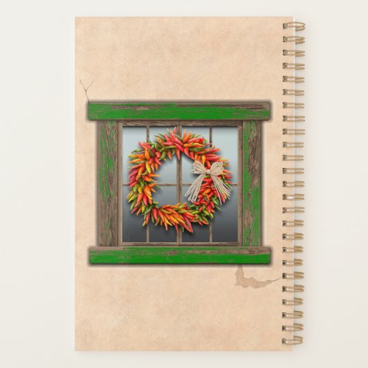 Southwest Chili Wreath on Rustic Green Wood Window Planner (Achterkant)