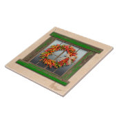Southwest Chili Wreath on Rustic Green Wood Window Tegeltje (Zijkant)