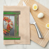 Southwest Chili Wreath on Rustic Green Wood Window Theedoek (Quarter Fold)