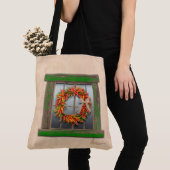 Southwest Chili Wreath on Rustic Green Wood Window Tote Bag (Dichtbij)