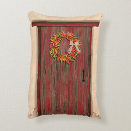 Southwest Chili Wreath on Rustic Red Wood Dep Accent Kussen