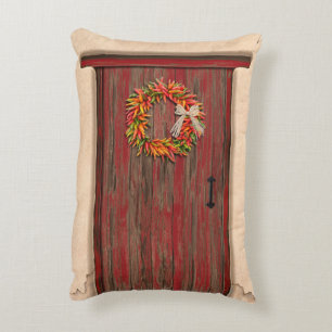 Southwest Chili Wreath on Rustic Red Wood Dep Accent Kussen
