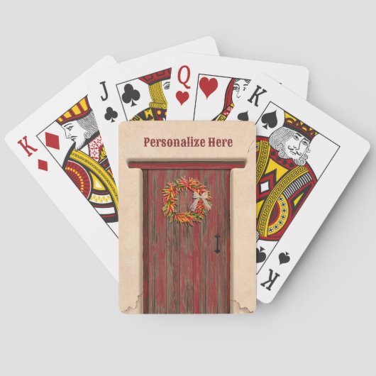 Southwest Chili Wreath on Rustic Red Wood Dep Pokerkaarten (Achterkant)