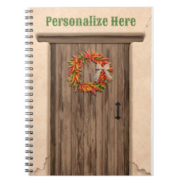 Southwest Chili Wreath on Rustic Wood door Notitieboek