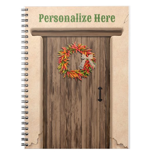Southwest Chili Wreath on Rustic Wood door Notitieboek (Voorkant)