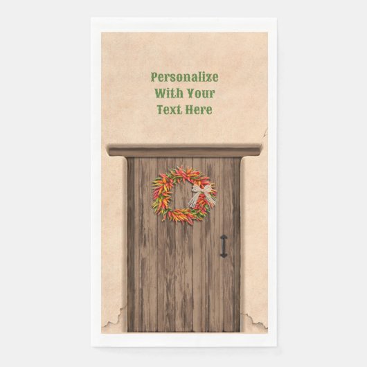 Southwest Chili Wreath on Rustic Wood door Servet (Voorkant)