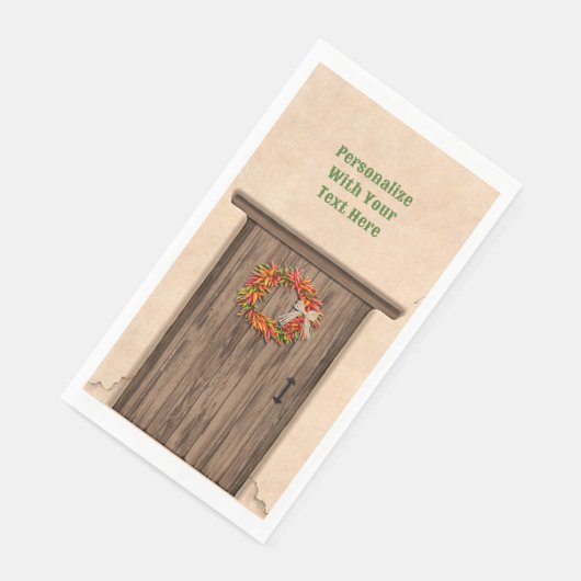 Southwest Chili Wreath on Rustic Wood door Servet (Hoek)