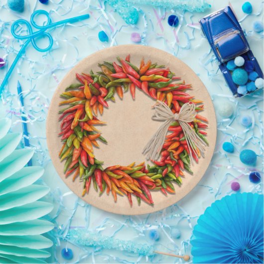 Southwest Chili Wreath on Rustic Wood Window Papieren Bordje (Feest)