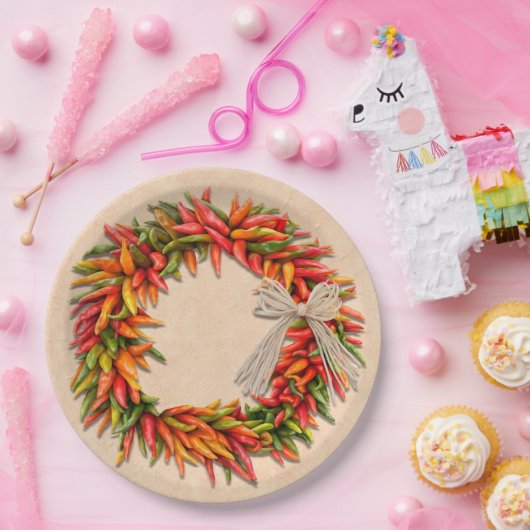 Southwest Chili Wreath on Rustic Wood Window Papieren Bordje (Feest)