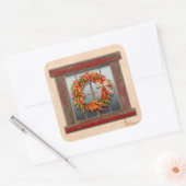 Southwest Chili Wreath on Rustic Wood Window Vierkante Sticker (Envelop)